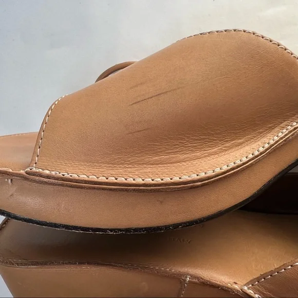 Donald J. Pliner Tan Leather Wedge Slides Sandals Buckle Size 7.5 Narrow - Picture 14 of 14